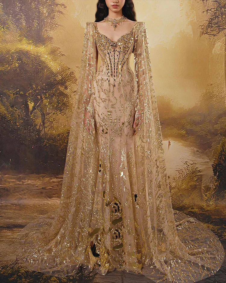 Women's Shawl Mesh Sequin Dress