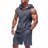 Men's Loose-Fit Casual Hooded Vest And Shorts Athletic Set by Inlyline