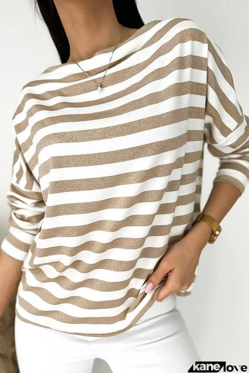 Striped Round Neck Long Sleeve Blouse