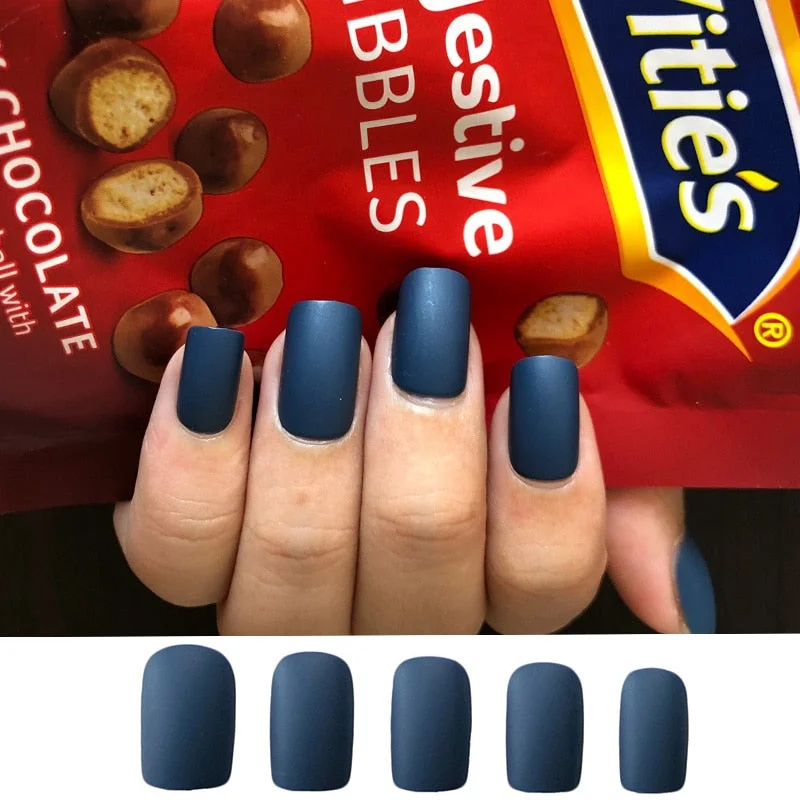 24pcs/set faux nails Accessories for women matte Pink False Nail with glue solid Color Short Square full cover press on nails-Nail Inspo