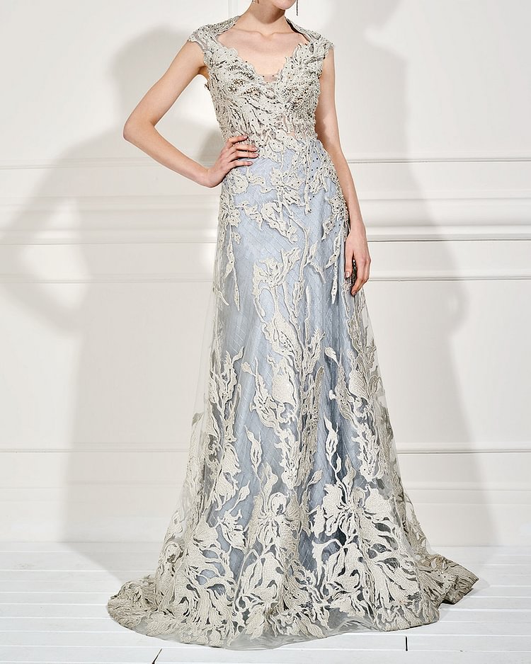 Long All-embroidered Lace Evening Dress 