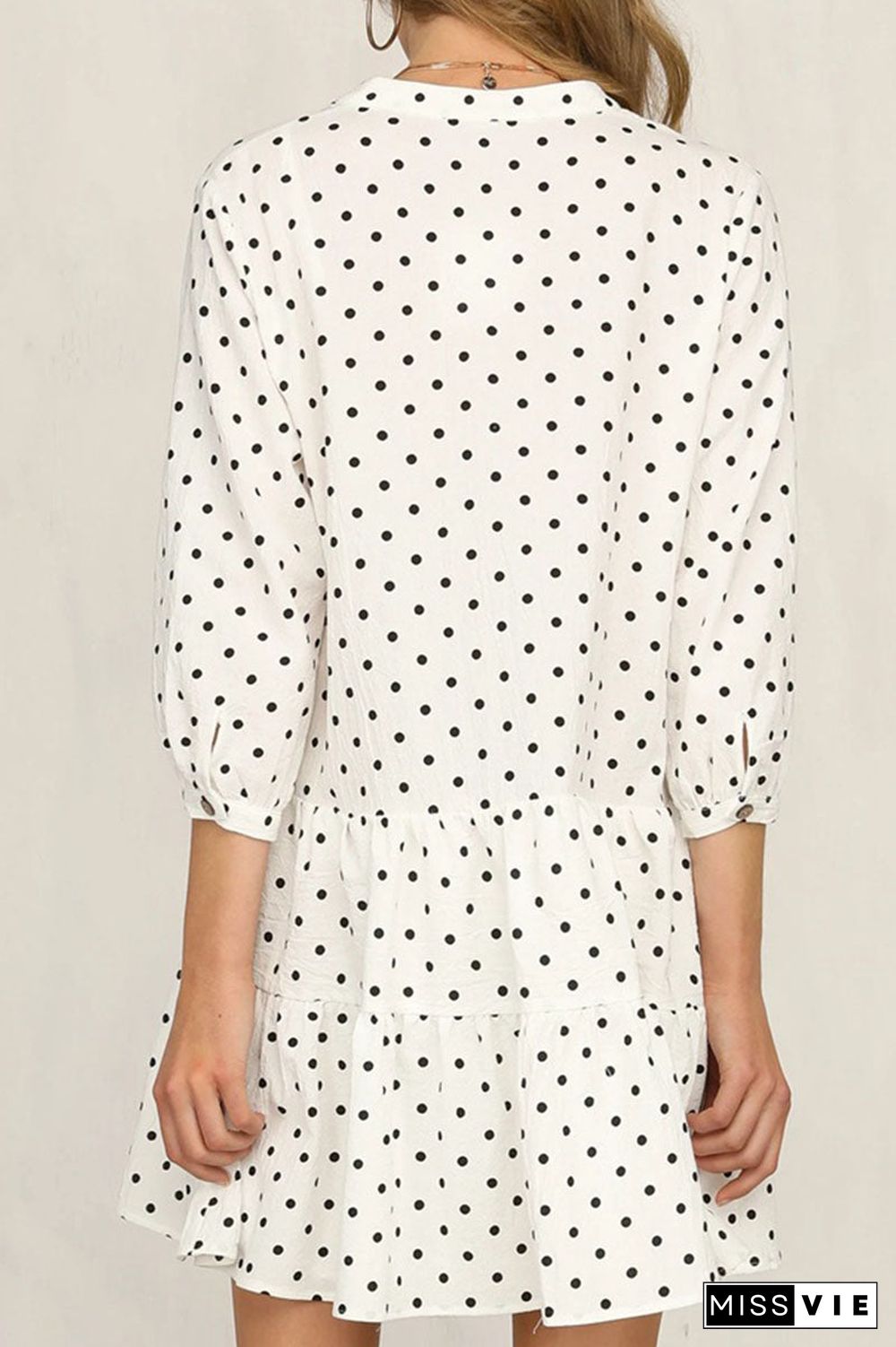 Fashion Street Dot Split Joint Mandarin Collar Printed Dresses