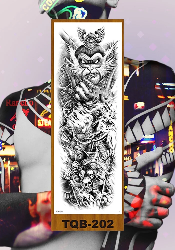 Full Flower Arm Temporary Tattoo Stickers Man Woman Adults Girls Body Sexy Fake Tatoo Dragon Tiger Mythical Beast Koi Skull DIY