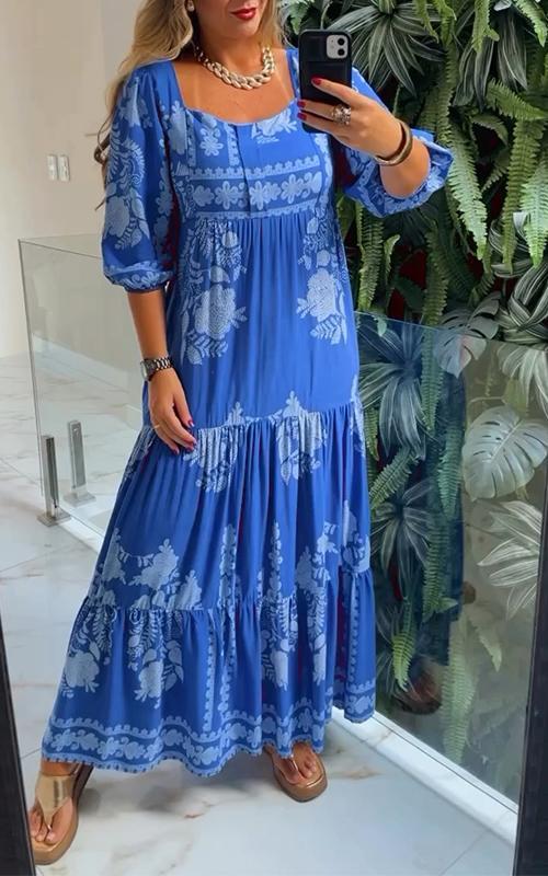 Casual Square Neck Printed Dress