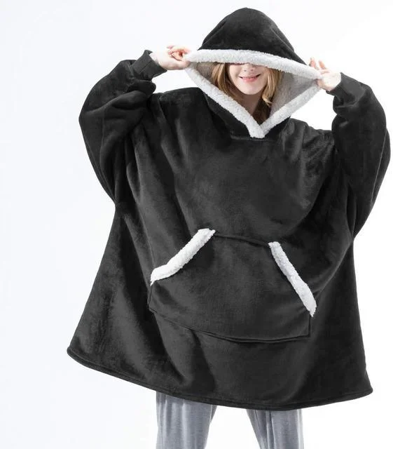 Oversized Hoodie Blanket Sleeves Winter Fleece Hoody Sweatshirt with Pocket Femme Sweat Plaid Plush Women TV Blanket Hoodie