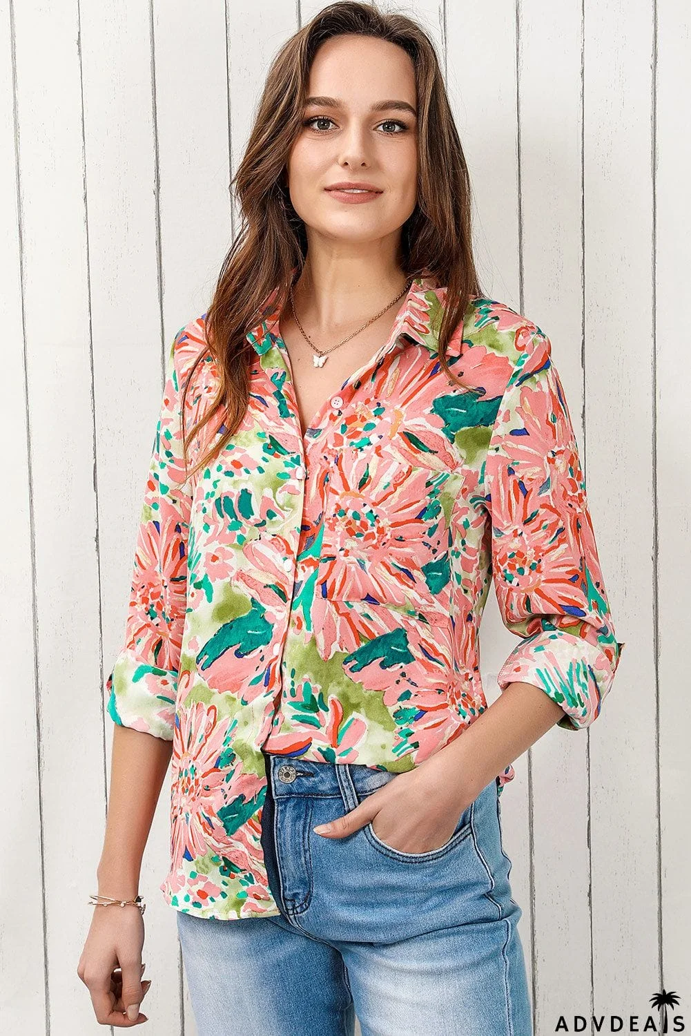 Floral Long Sleeve Collared Shirt