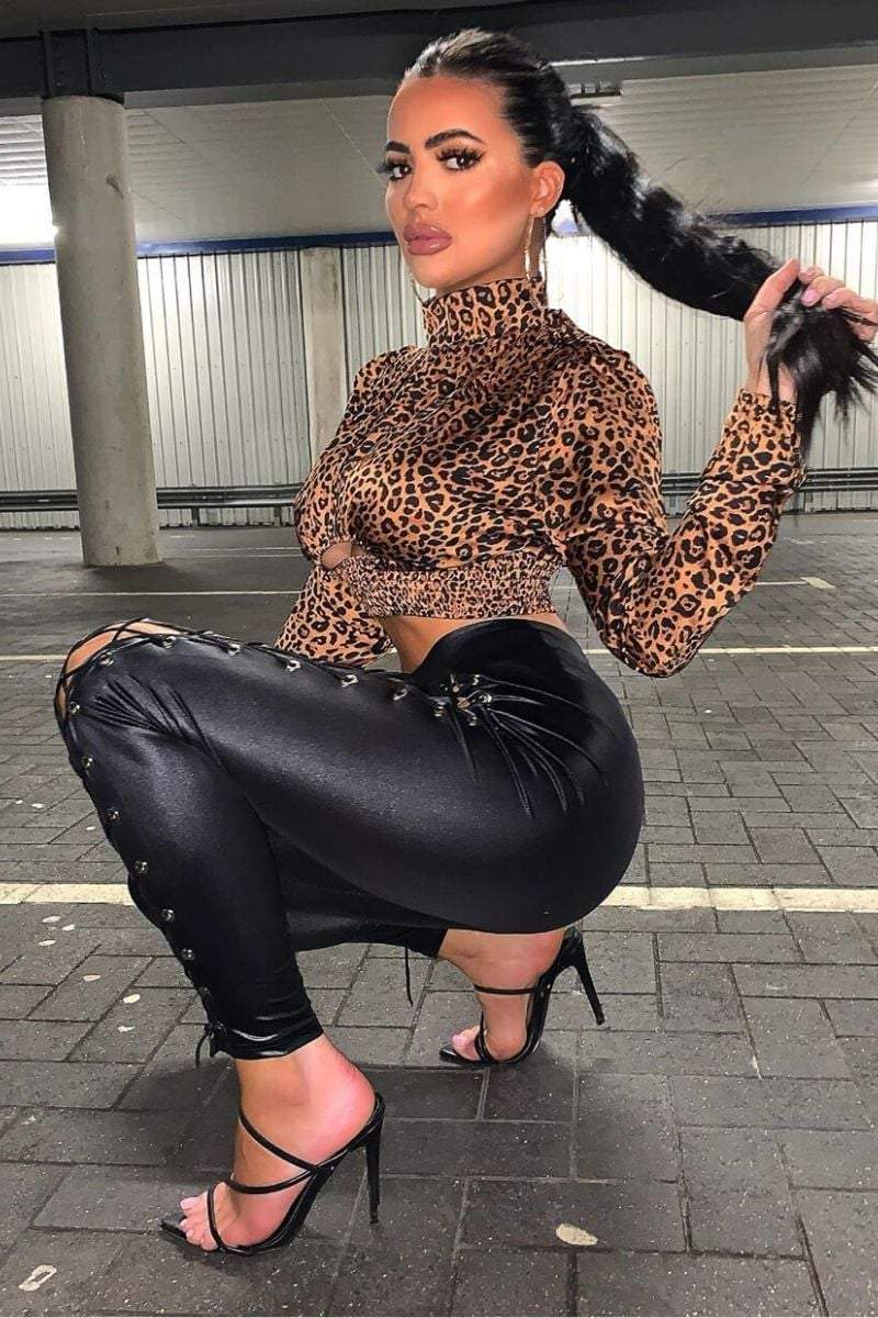 Black Faux Leather Lace Up Front Skinny 