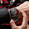 New Car Wheel Rim Watch With Scroll Creative Fashion Analog Watch, Black Dial Zinc Alloy Case Men's Watch, Stainless Steel Black Strap, Quartz Movement, Waterproof And Scratch-Resistant