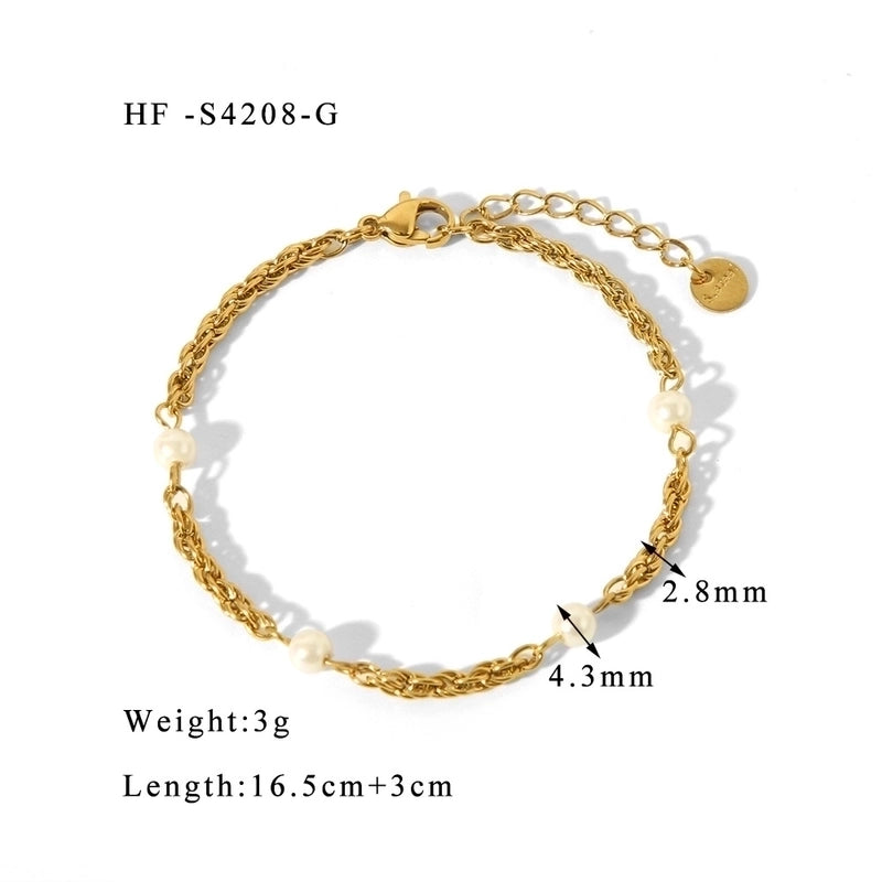 304 Stainless Steel 18K Gold Plated Basic Minimalist Commute Plating Inlay Geometric Artificial Pearls Bracelets