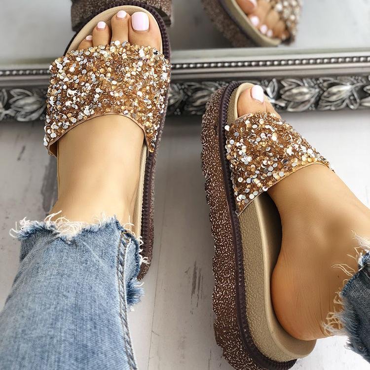 Shiny Sequins Embellished Open Toe Sandals - Womens Fashion Online