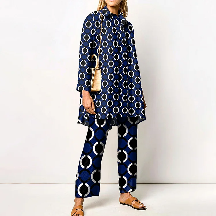 Contrast Circle Print Two Piece Set