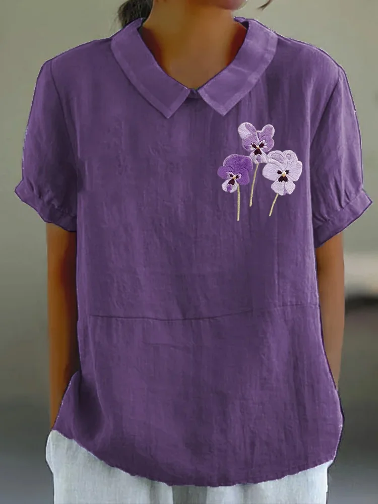 Women's Alzheimer'S Awareness Purple Flower Print Casual Tops