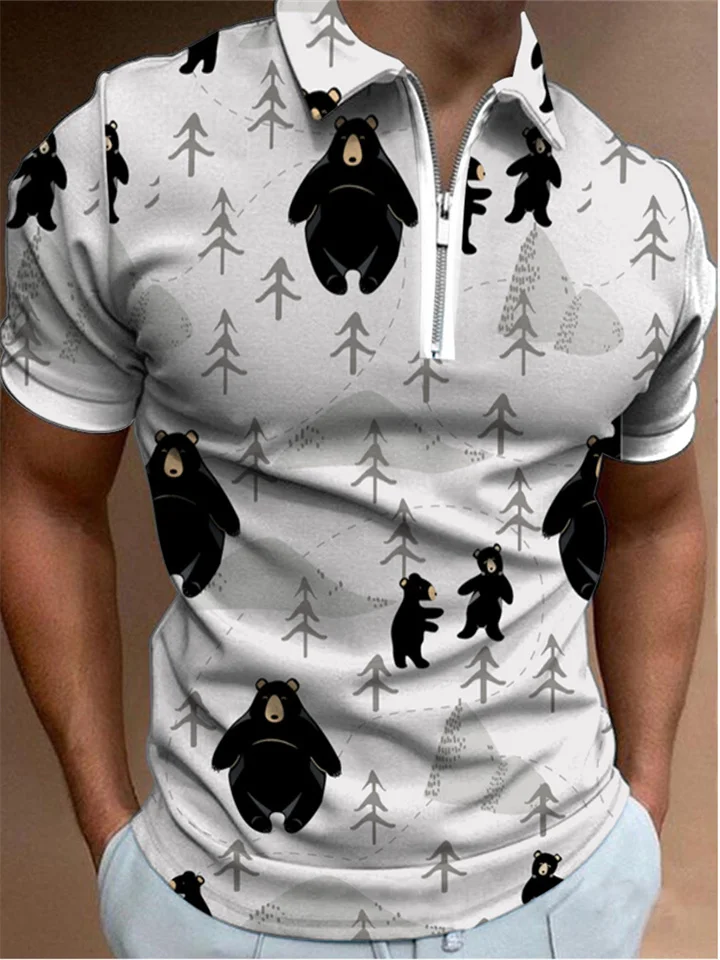 Lapel Zipper Polo Shirt Men's Summer Short-sleeved T-shirt Gray | 168DEAL