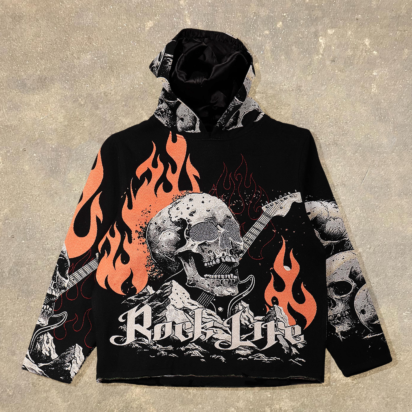 Rock Life Print Long Sleeve Hoodies