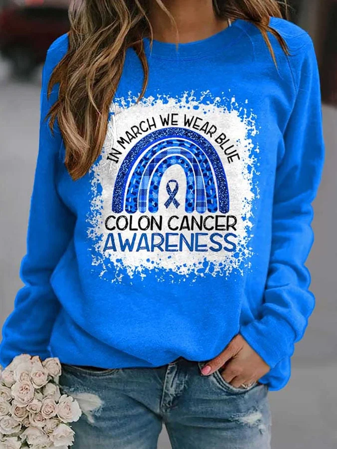 In March We Wear Blue Colon Cancer Awareness Print Sweatshirt socialshop