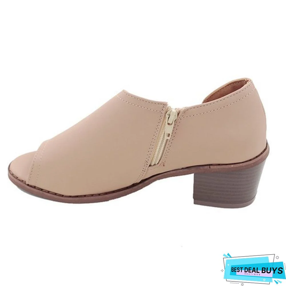 Peep Toe Zipper Pu Chunky Pumps