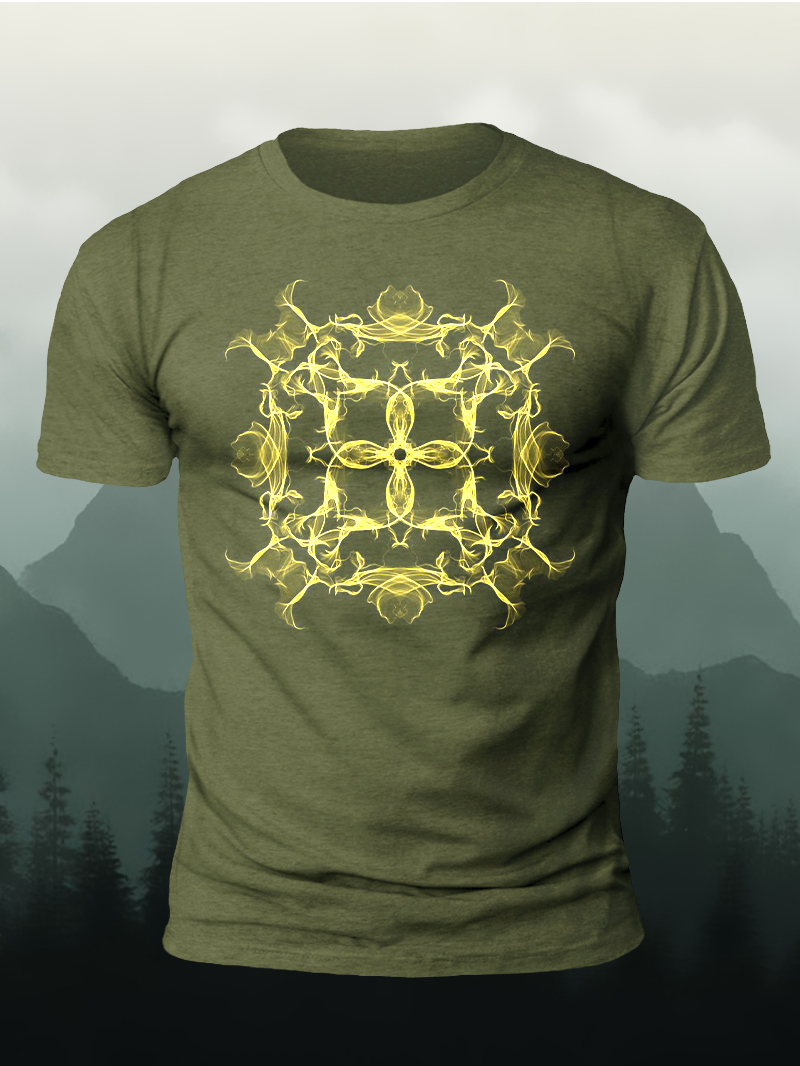 Men's Golden Abstract Flower Printed Short Sleeve T-shirt