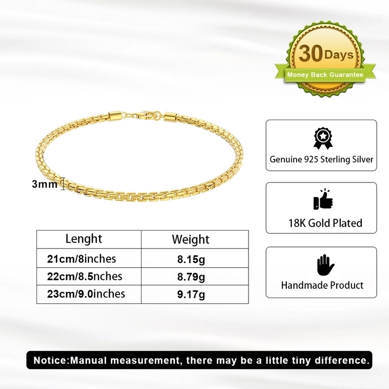 Minimalist Solid Color 925 Sterling Silver 14K Gold Plated Men’s Bracelets