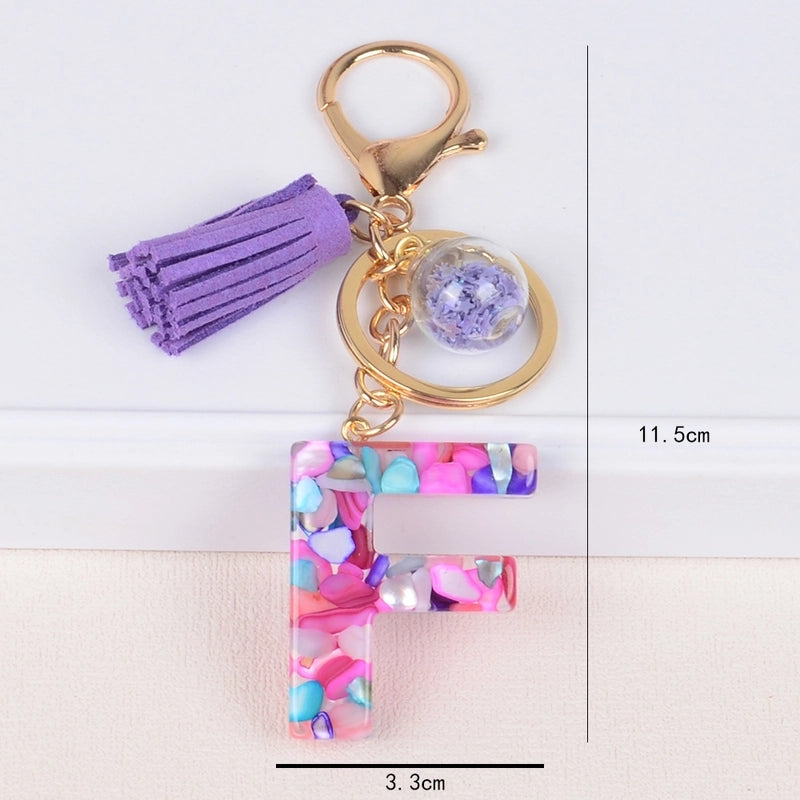 Fashion Style 26 English Letters Keychain Crystal Epoxy Color Stone Letter Tassel Pendant Bag