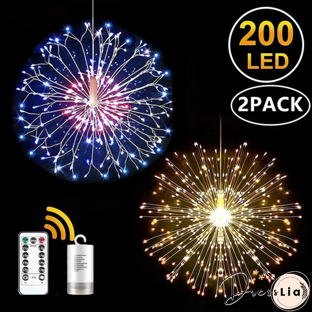 120/150/180/200 LED Dandelion Firework Copper Lights,8 Modes Dimmable String Fairy Lights with Remote Control, Hanging Starburst Lights for Parties,Home,Christmas Light Outdoor Decoration