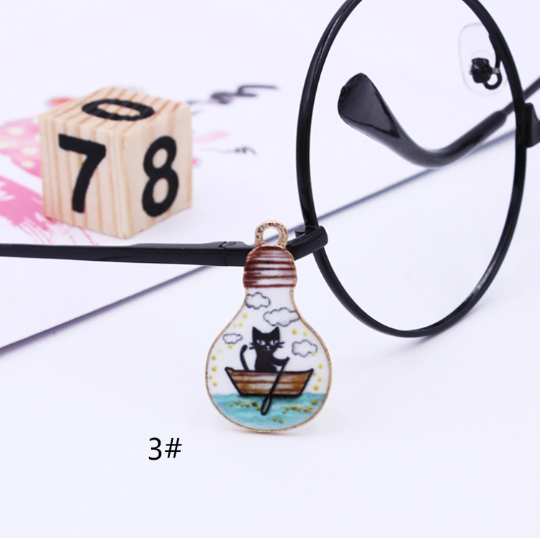 Animal Cat Charms Pendants, Kawaii Charms,Printing Kitty Cat Pet Charm, Light bulb Charm,Cup/Fish/Flower/Boat Charm DIY Jewelry