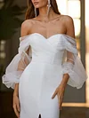 White Yarn Split-Joint Puff Sleeves Off-The-Shoulder Mermaid Maxi Dress