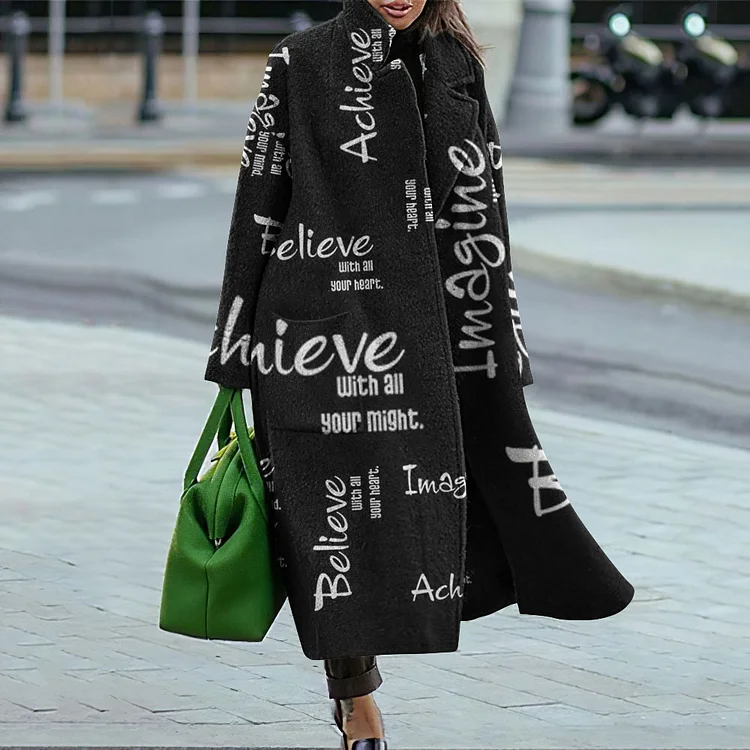 Imagine Believe Achieve Print Long Sleeve Coat