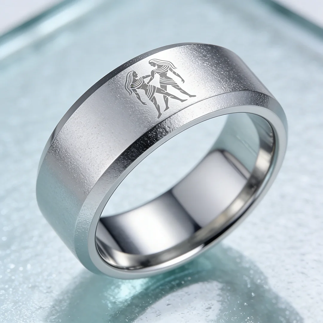 Sliver Laser Etched Couple Wedding Bands Sliver Gemini Tungsten Carbide Rings Beveled Edges 4MM 6MM 8MM