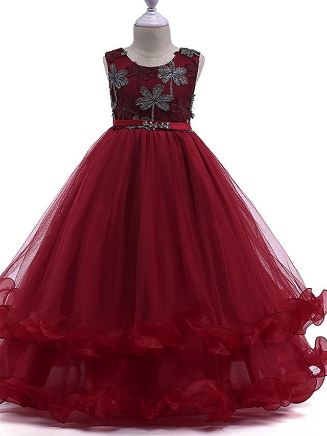 Oknass Princess Round Neck Floor Length Flower Girl Dress Cotton With Bow Crystals Appliques