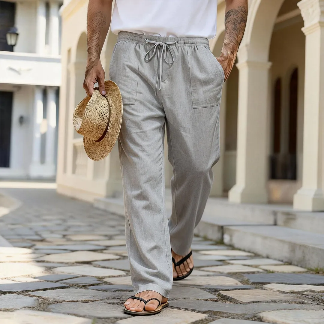 2026 Casual Fashion Loose Fit Men's Summer Breathable Long Pants Beach Straight Leg Pants Pure Long Pants-INSPIREUSE