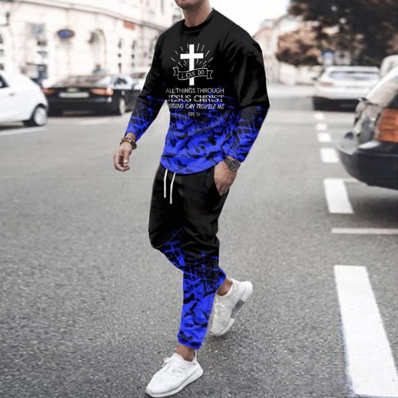 Men's Gradient Crewneck Sweatshirt And Pants Two Piece Set