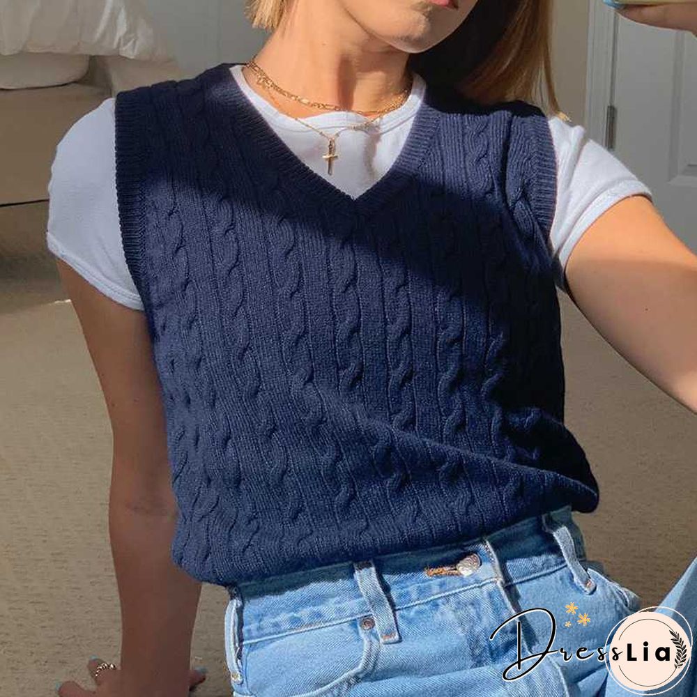 Checkered Cropped Knitted Tank Argyle Sleeveless Jumper