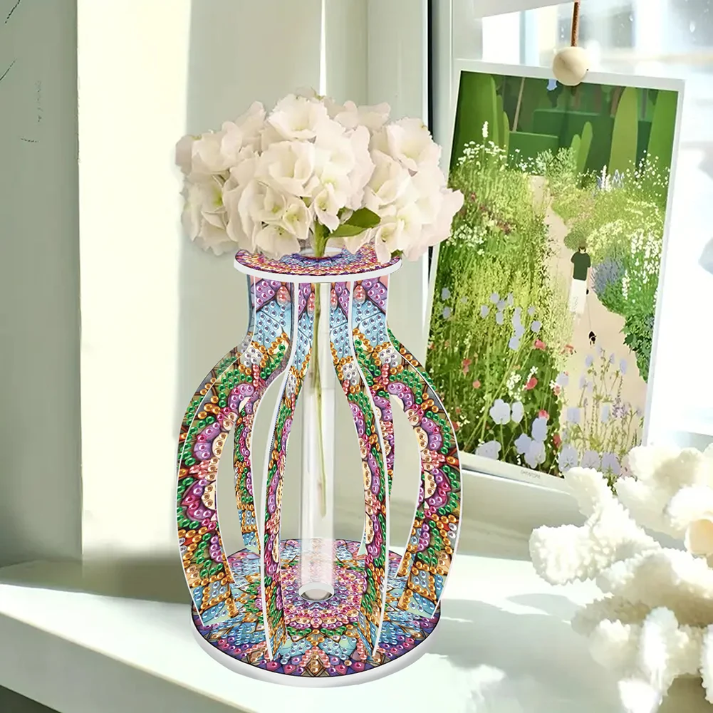 Acrylic Wood Mandala 5D DIY Diamond Painting Flower Vase for Home Office Decor