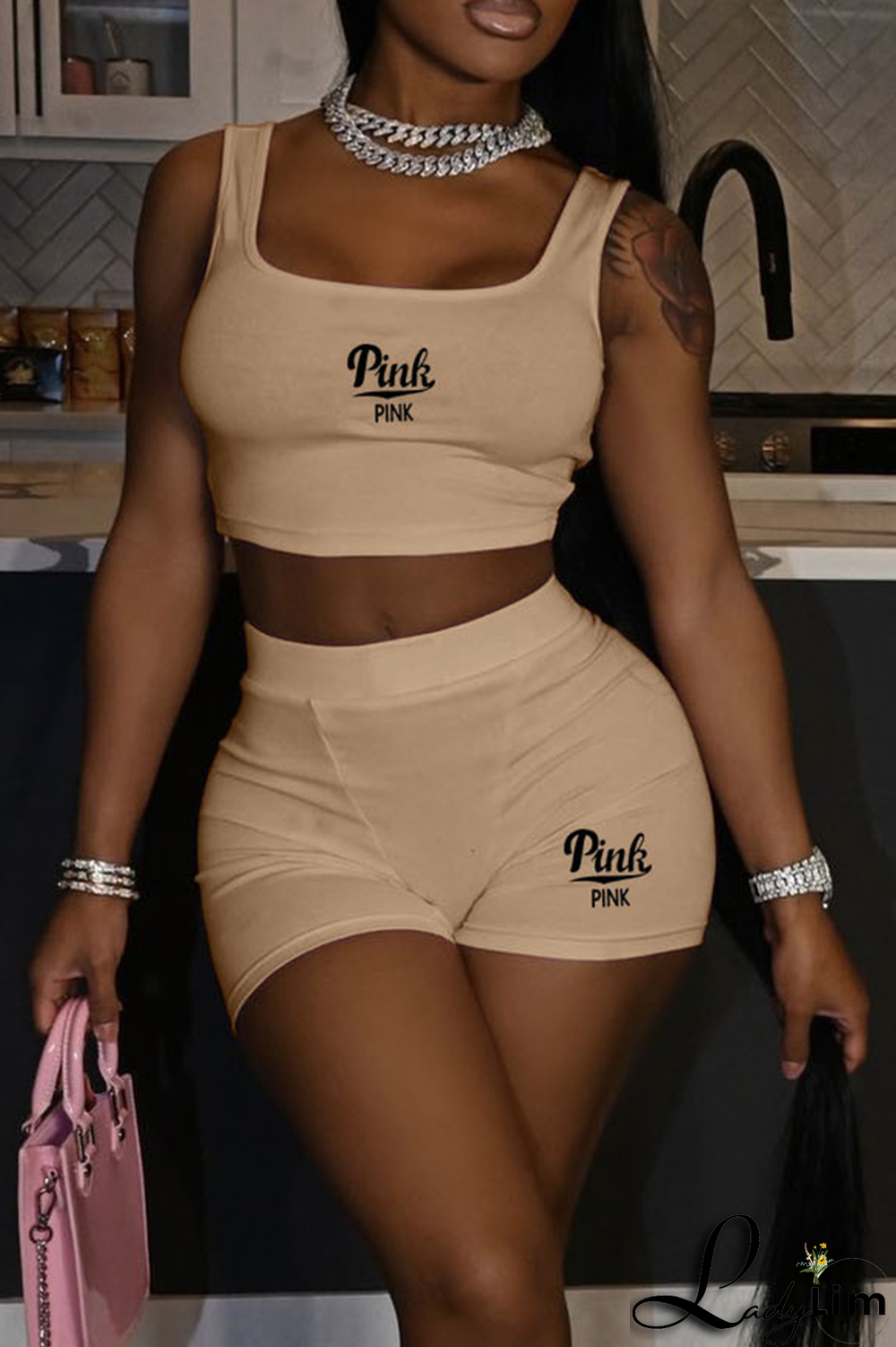 Yellow Fashion Print Patchwork Square Collar Sleeveless Two Pieces