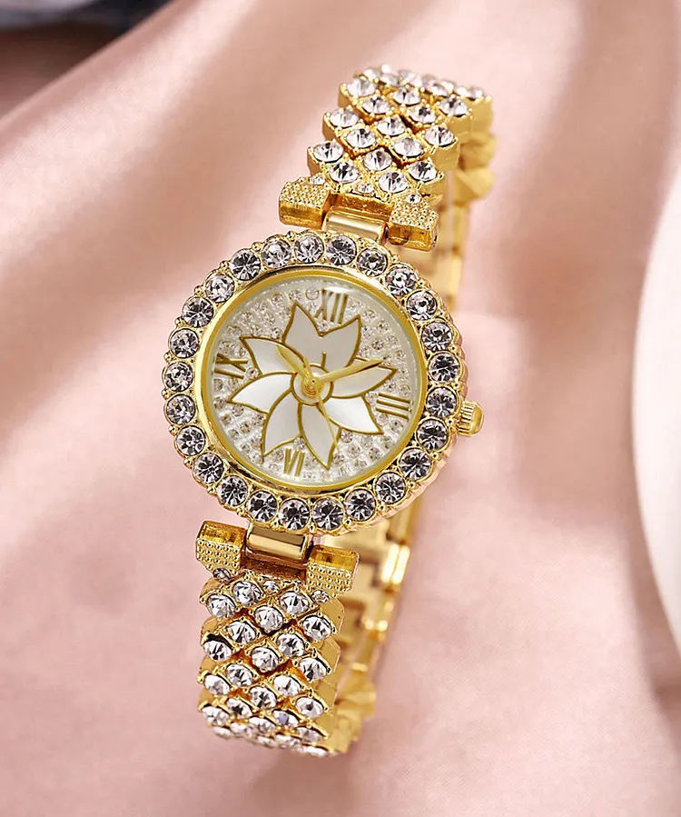 Fine Gold Stainless Steel Zircon Waterproof Watch