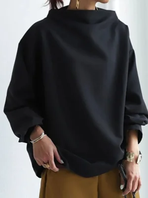 Image of Long Sleeves Loose Solid Color High-neck Sweatershirt