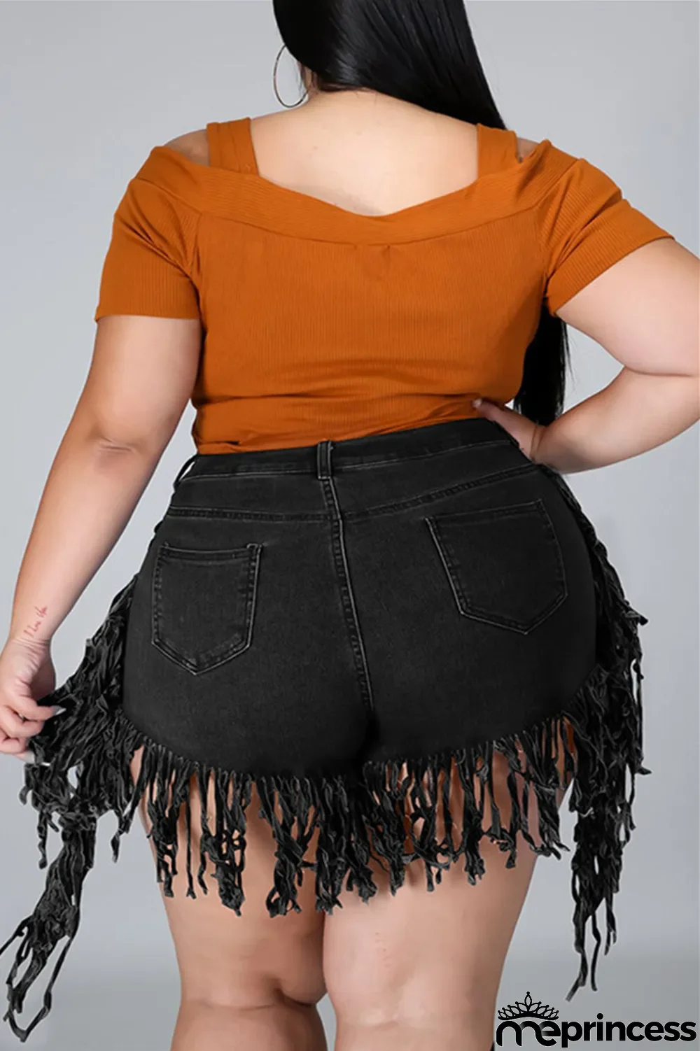 Yellow Fashion Casual Solid Tassel Plus Size Jeans