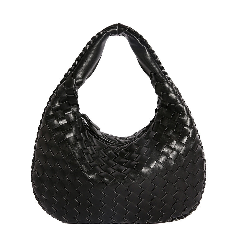 Women’s Medium Pu Leather Solid Color Streetwear Weave Dumpling Shape Zipper Handbag