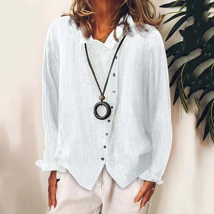 Ladies Large Size Breathable Loose Solid Color Temperament Cotton Linen Shirt