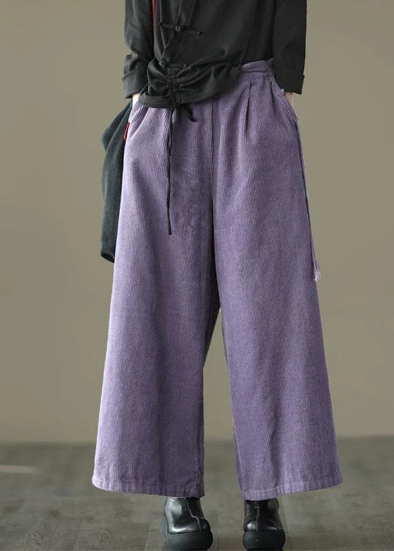 Stylish Purple High Waist Wide Leg Casual Pants