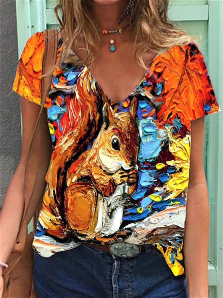Animal Cute Squirrel Print T Shirt