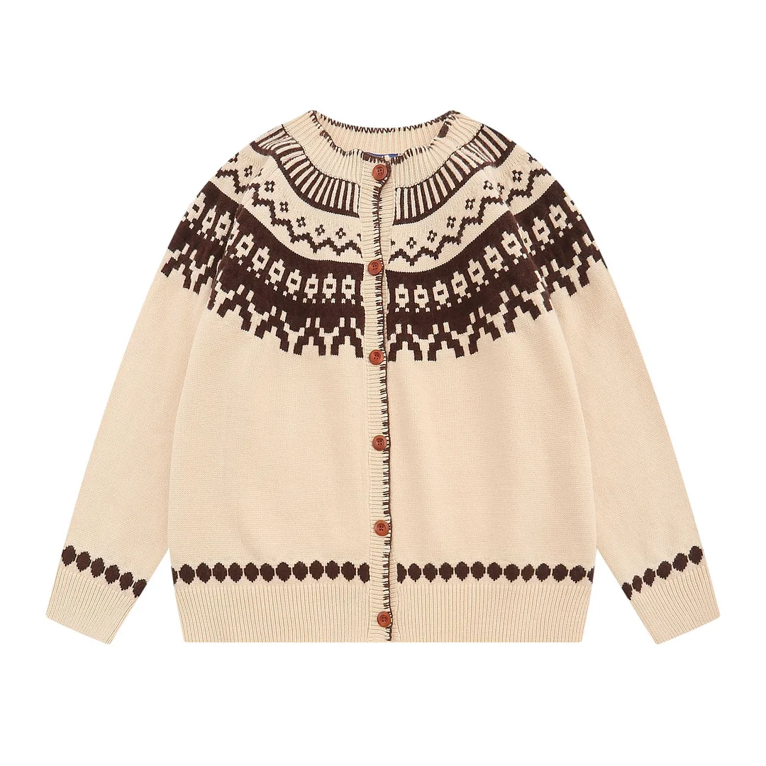 Women's Vintage Ethnic Style Jacquard Crewneck Sweater Casual Knitwear Jacket