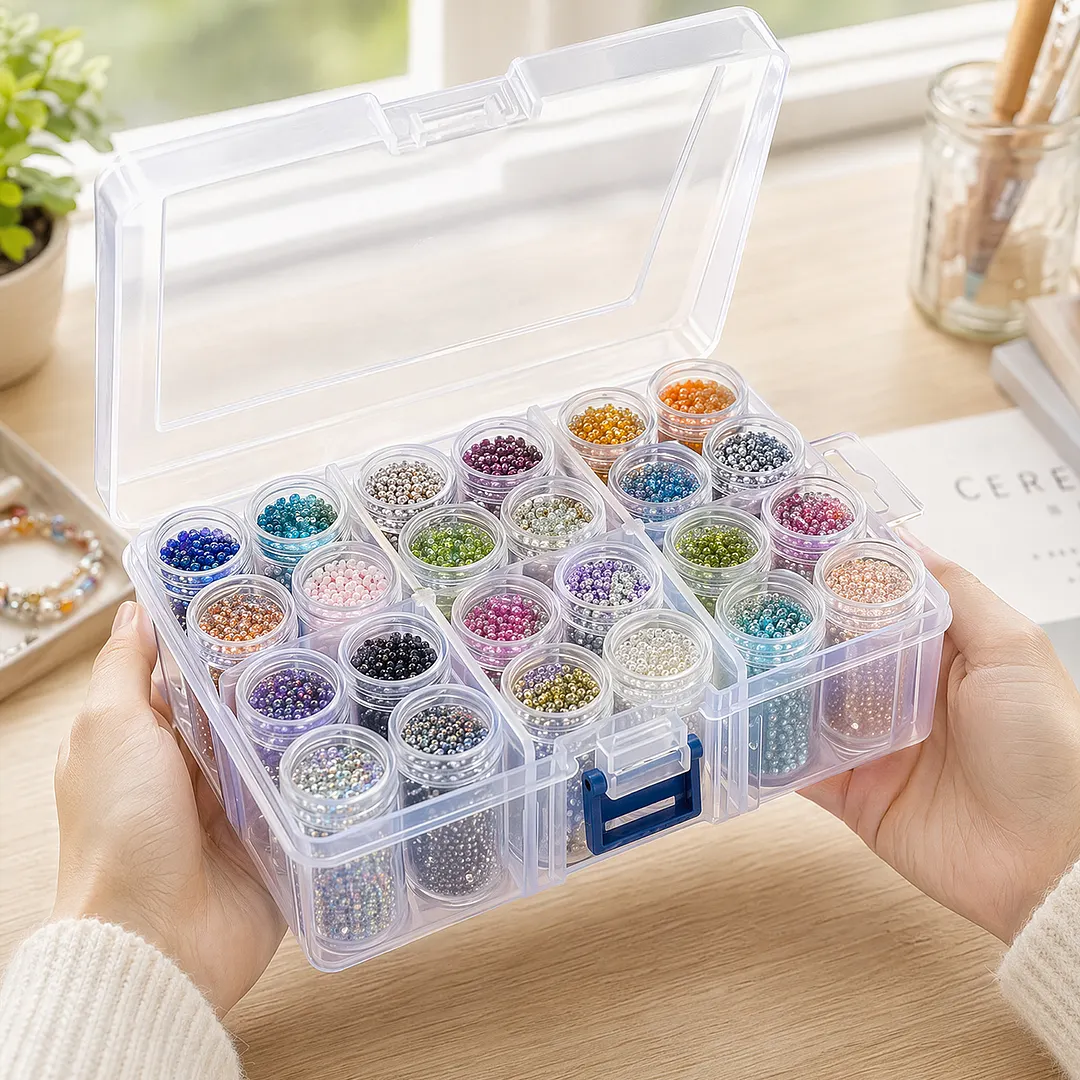 Diamond Painting Containers Multi Purpose Portable Plastic Case Box with Stickers & Compartments Arts Crafts Storage Bottle for Hardware Rhinestone