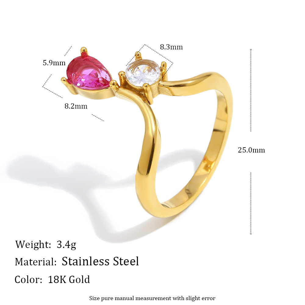 Hot-selling minimalist luxury stainless steel ring with 18K gold plated crown teardrop zircon
