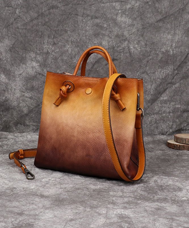 DIY Yellow Rub color Paitings Calf Leather Tote Handbag