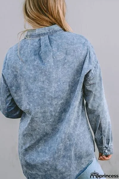 Button Up Dropped Shoulder Denim Top