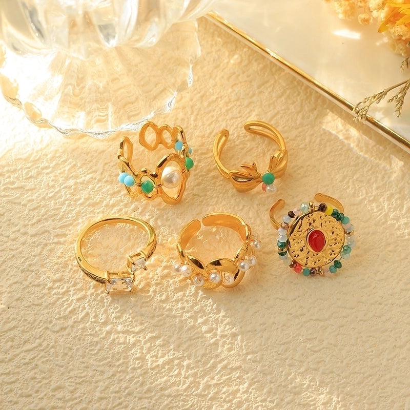 Elegant Sweet Korean Style Bow Knot 304 Stainless Steel Natural Stone Zircon 14K Gold Plated Plating Hollow Out Stainless Steel Rings