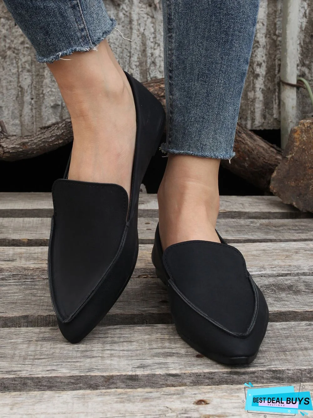 Simple PPlain Color Pointed Toe Flat Loafers