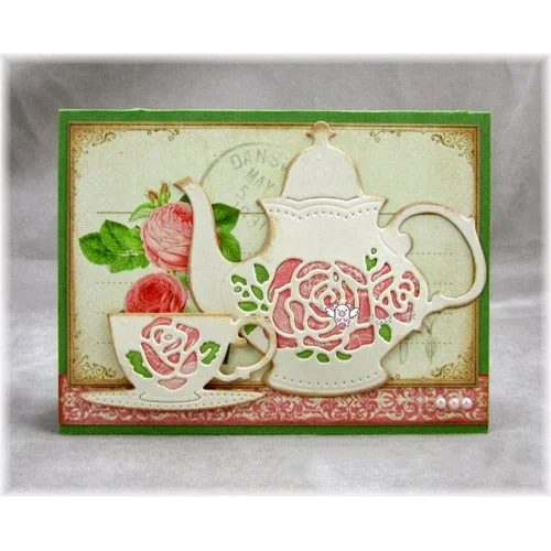 Piggy Craft metal cutting dies cut die mold Flower Teacup teapot Scrapbook paper craft knife mould blade punch stencils dies