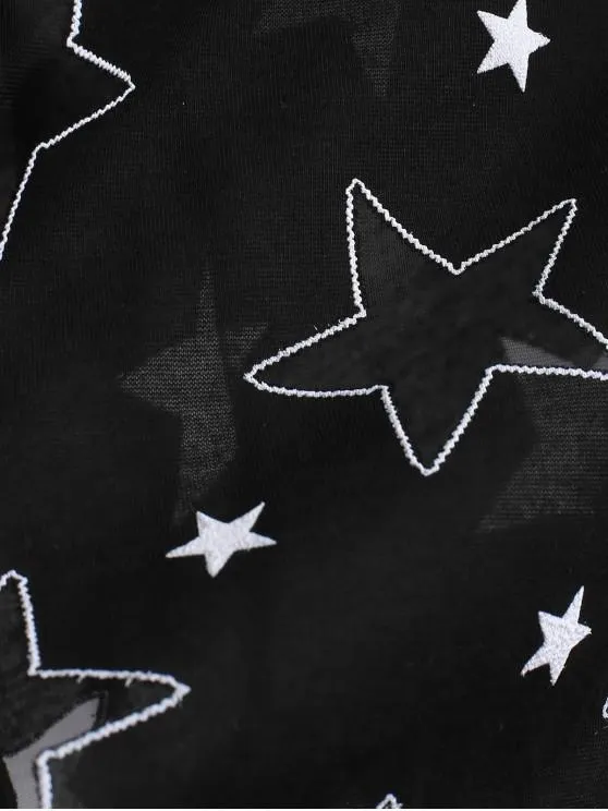 Mesh Star Round Neck Tee for Women